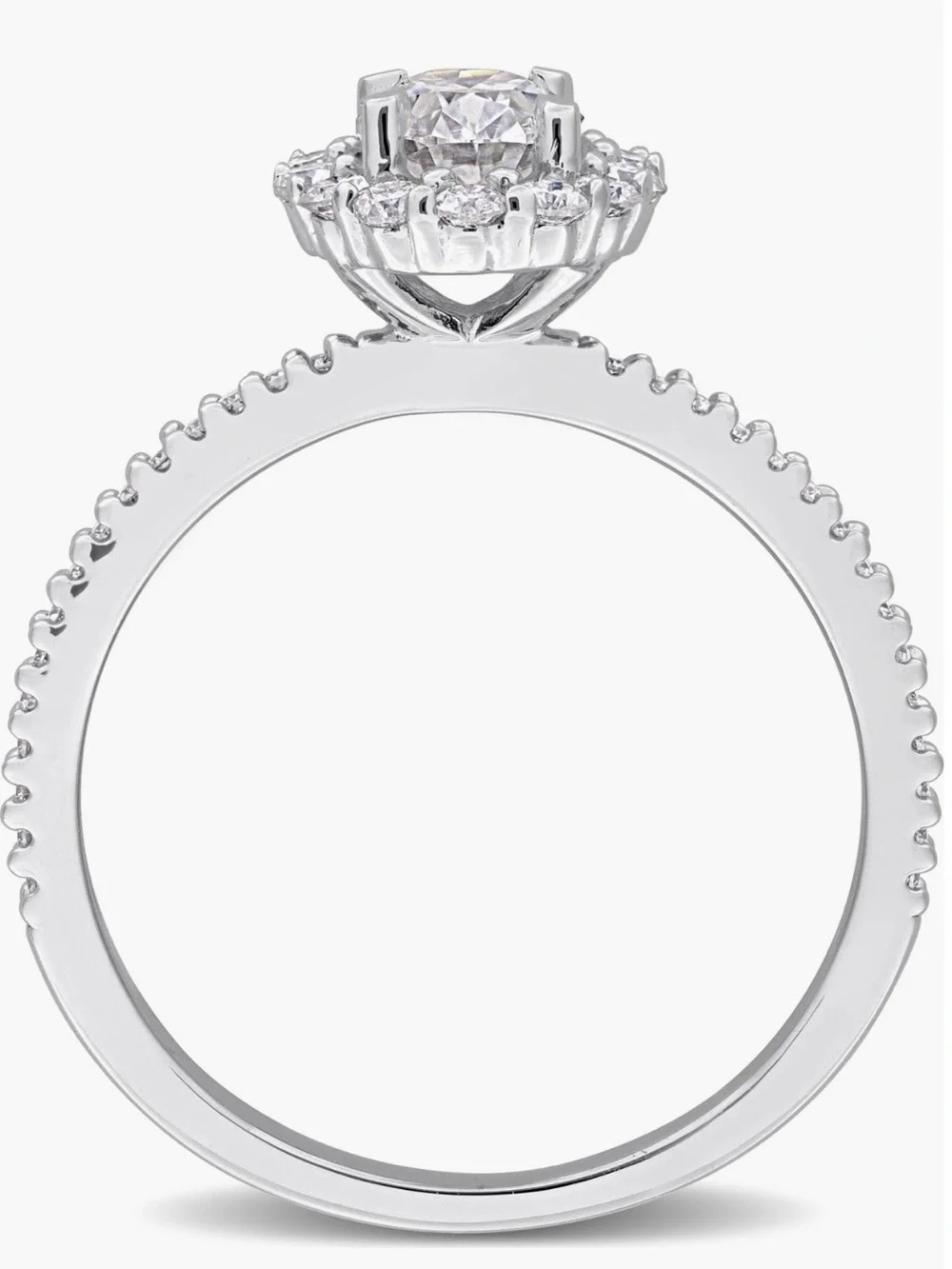 Oval Halo Moissanite Engagement Ring in Sterling Silver